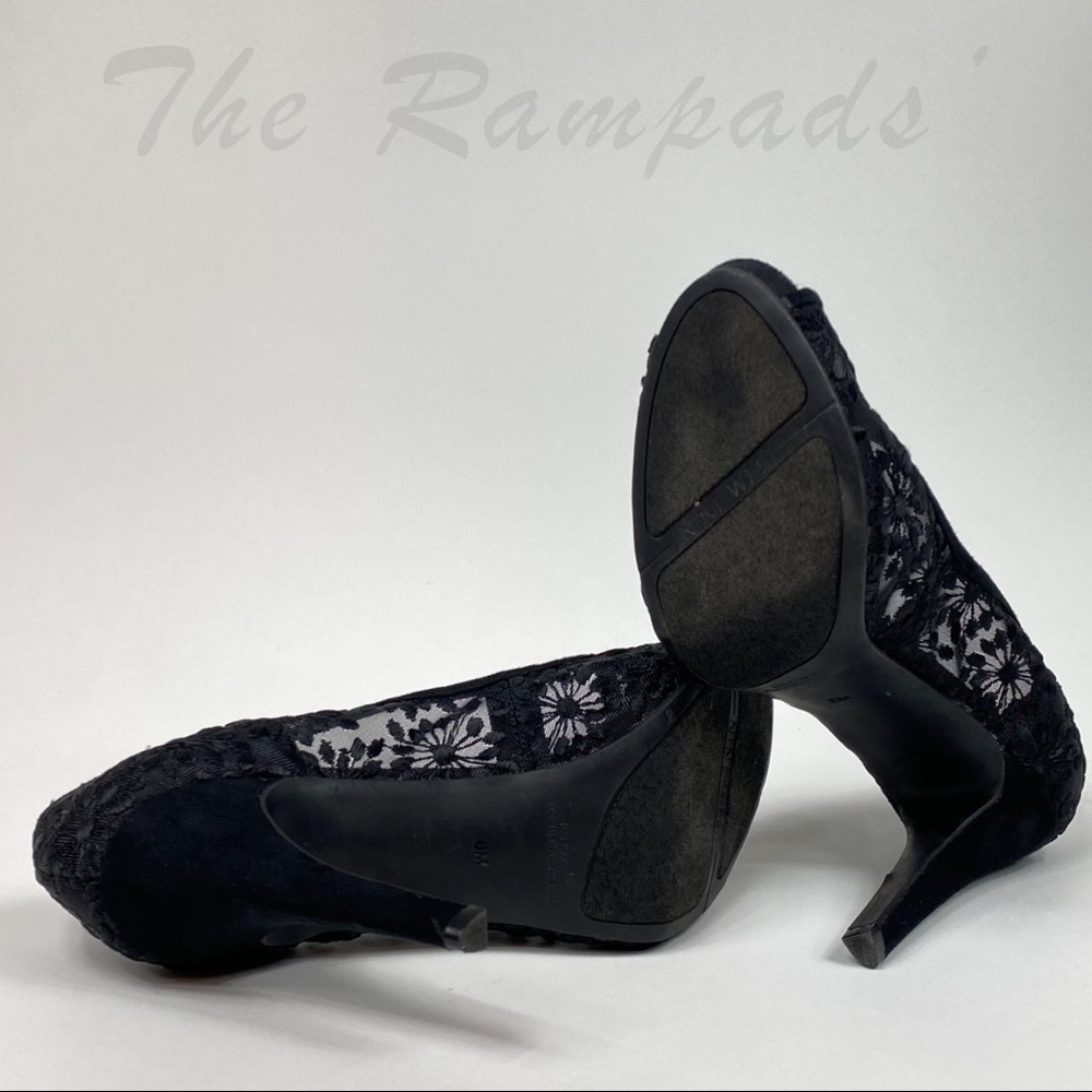 Nine West Black Floral Lace Heels Size 8 - Picture 7 of 8